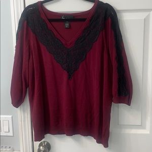 LANE BRYANT dark red sweater w/ lace size 14/16